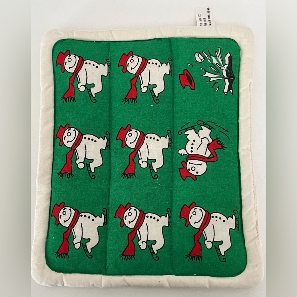 Vintage 1984 Snowman Ice Skating Hot Pad SGI Hong Kong Christmas Holiday